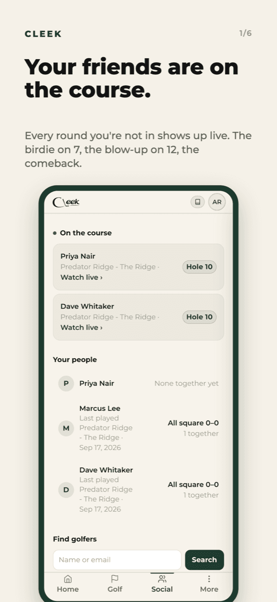 Cleek on iPhone: your friends on the course, live