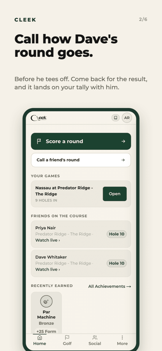 Cleek on iPhone: call how a friend's round goes