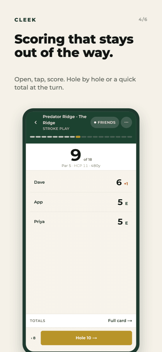 Cleek on iPhone: scoring that stays out of the way